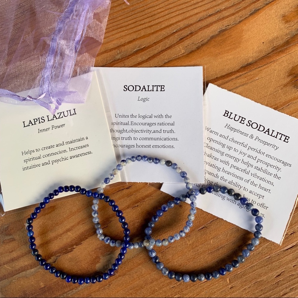 ✨LAPIS+SODALITE STACKING BEAD BRACELET SET 4mm✨ - Picture 2 of 7